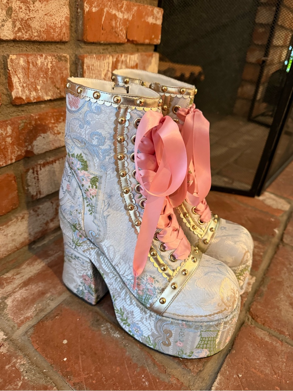 Sugar Thrillz Floral Brocade Platform Boots- Dolls Kill Sz 9 - Picture 4 of 10